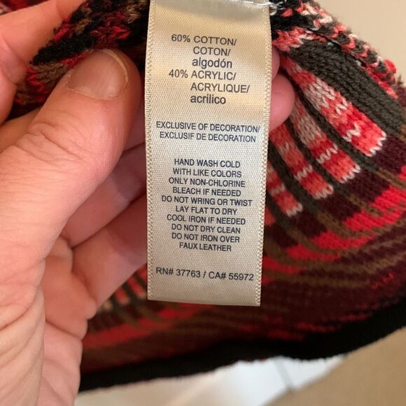 ‎Cardigan long sweater Aztec Geo Print women’s Medium faux leather trim - Picture 7 of 7